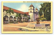 Postcard Mission Santa Barbara CA Founded 1786 Linen Unposted picture