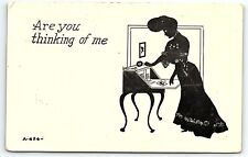 1908 LUVERNE MINNESOTA ARE YOU THINKING OF ME SILHOUETTE EARLY POSTCARD P3645 picture