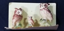 Antique PORCELAIN OWL MINIATURES ON CARD Tiny Figurines HAND PAINTED E8 picture