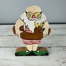 VTG Hand Painted Wood Santa Christmas Decor Folk Art Figurine Summer Swimming picture