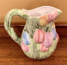 Vintage World Bazaars Embossed SPRING TULIPS 8” Pitcher 🌷 Multicolor Flowers picture