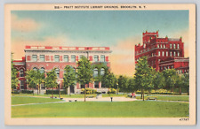 Postcard Pratt Institute Library Grounds, Brooklyn, New York picture