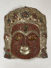 Vintage Nepalese/Tibetan 3-Eyed Handmade Coral & Turquoise Brass Mask picture
