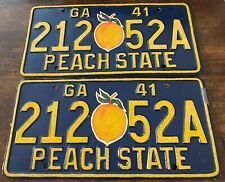 Vintage 1941 Georgia Peach State License Plate PAIR 212 52A RESTORED picture