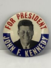 1960 LARGE JOHN F KENNEDY JFK Pinback Button Presidential 6” Round w/ Stand picture
