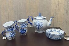 Holland Blue Tulips Porcelain Tea Set for Four with Teapot Handpainted picture