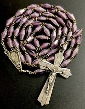 Vintage Catholic Purple  Tigers Eye Stone Rosary, Silver Tone  Crucifix,France picture
