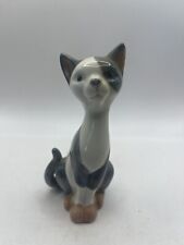 Vintage Mid Century Gray And White Ceramic Sitting Cat Statue Figurine picture