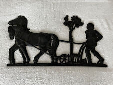 ANTIQUE 1957 WROUGHT IRON FARMER & SOIL PLOW 17” HEAVY PLAQUE FOR INSIDE/OUT picture