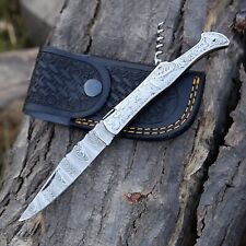 Damascus handmade laguiole Folding Knife Pocket knife camping Hunting Knife Pouc picture