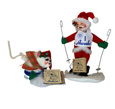 Annalee Christmas 2 Figures 1998 7 in Sleding Mouse and  Skiing Santa w Tags picture