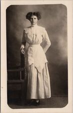 c1910s Studio RPPC Postcard Pretty Lady in White Dress / Unfortunate Hairstyle picture