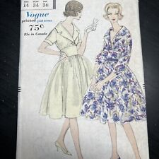 Vintage 1950s Vogue 9696 Full Skirt Shawl Collar Dress Sewing Pattern 14 XS CUT picture