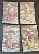 French RPPC Hand Painted Postcard Set-Bohemian Lady with Clouds, Moon, Stars picture