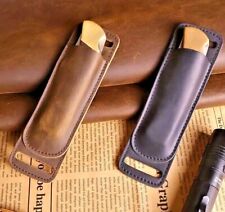 Vintage Cowhide Genuine Leather Sheath Folding Knife Holster Waist Belt Case picture