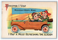 1915 Greetings From Monument Beach Massachusetts MA, Car Humor Vintage Postcard picture