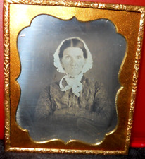 1/6th size Daguerreotype of older lady in brass mat/frame picture