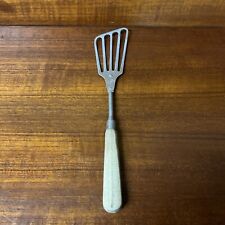 Vintage A&J Slotted Spatula Fish Flipper Wooden Handle Kitchen Utensil picture