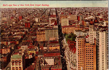 New York City NY Birds Eye View Of NYC From Singer Building Chrome Postcard  picture
