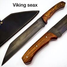 Medieval Seax Knife Custom Handmade Damascus Steel Hunting Viking Seax W/Sheath picture