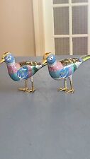 VTG Pair Of Chinese Cloisonne Long Tailed Bird Figurines 9x5 Made In Beijing picture