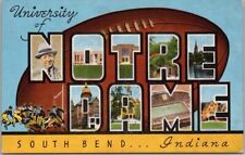 1940s NOTRE DAME Large Letter Linen Postcard University Football South Bend, IN picture