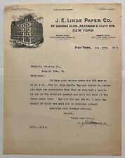1909 NEW YORK J.E. LINDE PAPER CO TYPED PAPER ON LETTERHEAD TO FRANKLIN PRINTING picture