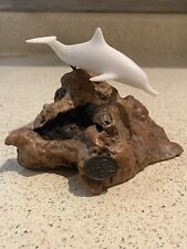 Vintage John Perry White Dolphin Sculpture On Burlwood Figurine picture