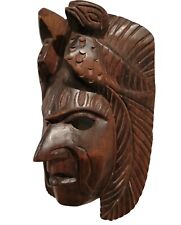 Hand Carved Wood 3D Mask Guatemalan Mayan Aztec Warrior Wall Art 9x6x4 inches picture