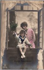 Tinted Photo RPPC Postcard Mother & Little Boy in Sailor Suit 1920 Dutch Cancel picture