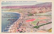 Oil Wells Ocean California Pacific Coast Highway 101 Vintage Linen CA Postcard picture