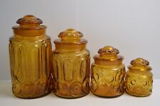 4 Vintage Moon and Stars Glass Canister Set Amber Collectible LE Smith Jars picture
