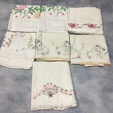 Gorgeous Lot Of 7 Vintage Hand  Embroidered Crochet Edge Pillowcases picture