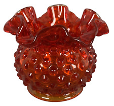 Fenton Art Glass Mini Vase Amberina Hobnail Ruffled Rim  3