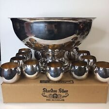 Vintage Sheridan Silver Punch Bowl & 12 Cups Original Boxes Fine Silverplate picture
