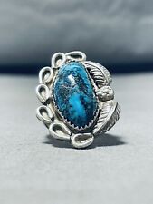 ASTOUNDING NAVAJO BLUE DIAMOND TURQUOISE STERLING SILVER RING picture