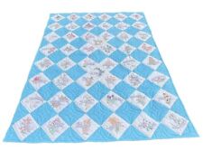Quilt Of State Flowers Embroidered Squares Approximately 92x68 Blue Trim picture