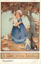 Tuck Postcard 8671 Our Kiddies, Agnes Richardson, Girl & Rabbit, I Like you Best picture