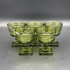 Five Vintage Indiana Green Glass Dessert Mid Century Goblet Sherbet Ice Cream picture