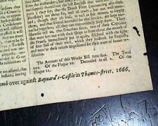 Rare GREAT PLAGUE Outbreak Deaths Cases London England Gazette 1666 UK Newspaper picture