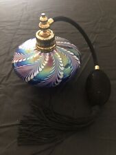 Irice Irving W. Rice Imports Iridescent Blue Art Glass Perfume Bottle & Atomizer picture