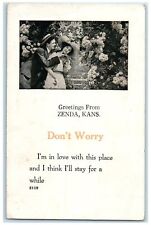 1915 Greetings From Zenda Don't Worry I'm In Love This Place Kansas KS Postcard picture
