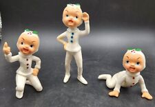 3 Vintage Kreiss Iridescent MCM Pixie/Elf Babies Ceramic Figurine Rhinestone HTF picture