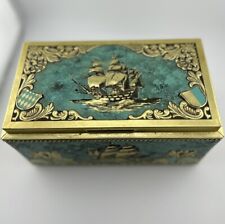 Vintage Bering Galleon Blue Chest Metal Cigar Tin Box West Germany Clipper Ship picture