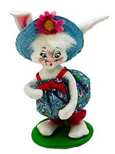 Annalee Easter Girl Bunny 8 inch 2013 Open Eyes Closed Mouth Blue Straw Hat picture