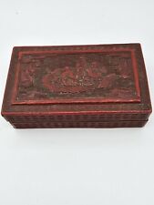 Vintage Hand Carved Chinese Faux Cinnabar Wood Trinket Box Red picture