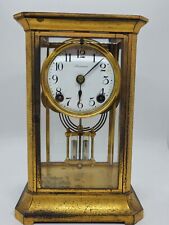 Antique 1920s ANSONIA Brass & Beveled Glass Crystal Regulator Mantel Shelf Clock picture