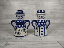 Boleslawiec Polish Pottery Ceramic Boy & Girl Salt Pepper Shakers Floral 5.25