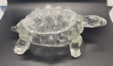 Vintage Clear Glass Turtle Trinket Candy Dish Jewelry Box Paperweight with Lid picture