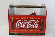 Vintage Coca-Cola Metal Tin Utensil Caddy w Wooden Handle DO picture